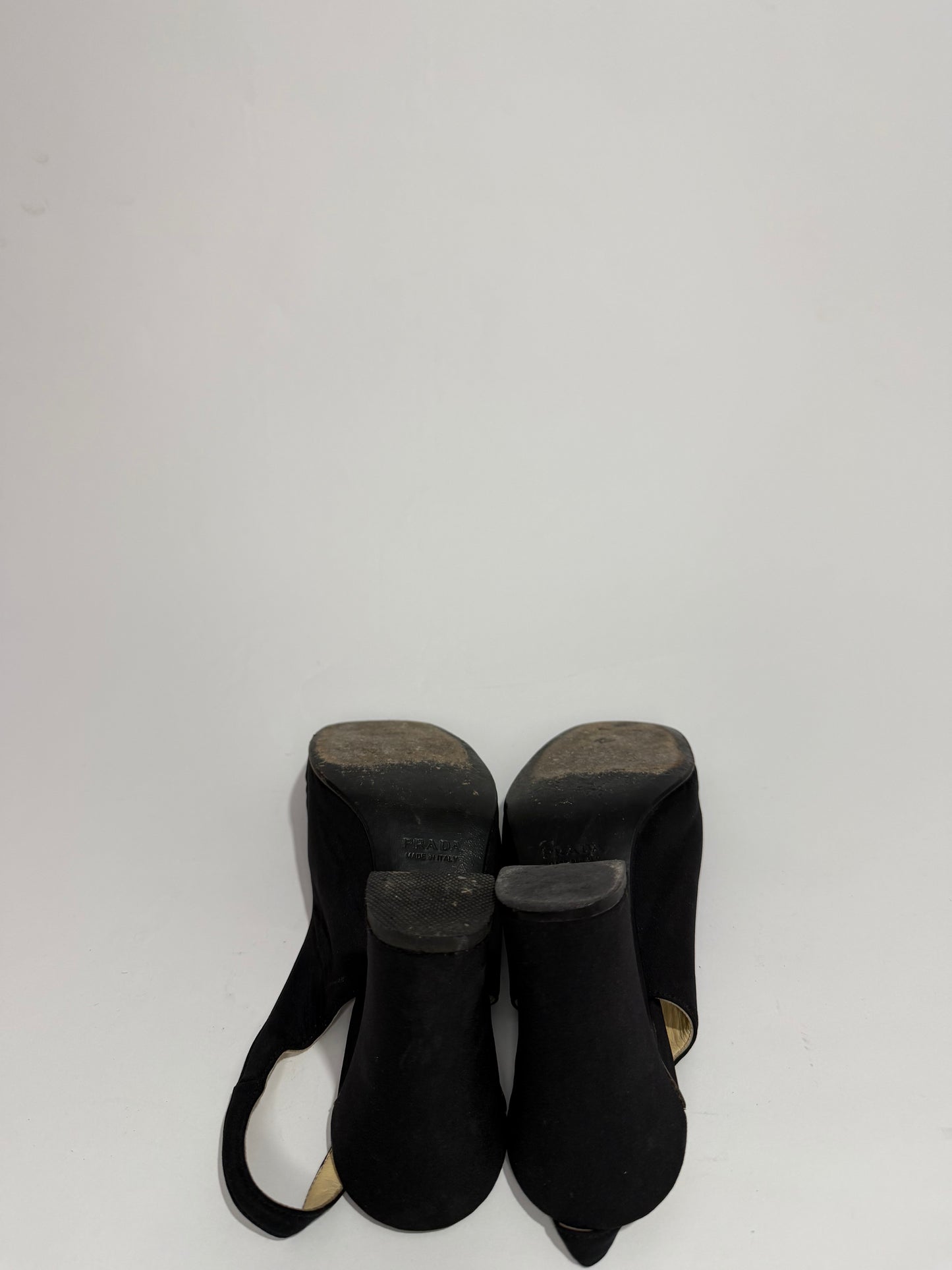 Prada Black Slingback Block Heel Pumps Size 40 Made in Italy