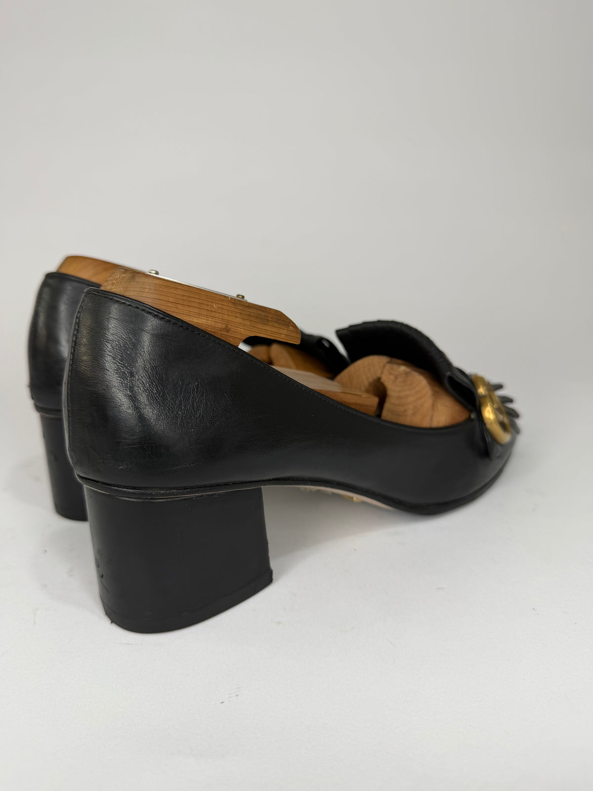 Gucci Black Leather GG Fringe Detail Loafer Pumps Size 42 EU/ 8 UK/ 12 US