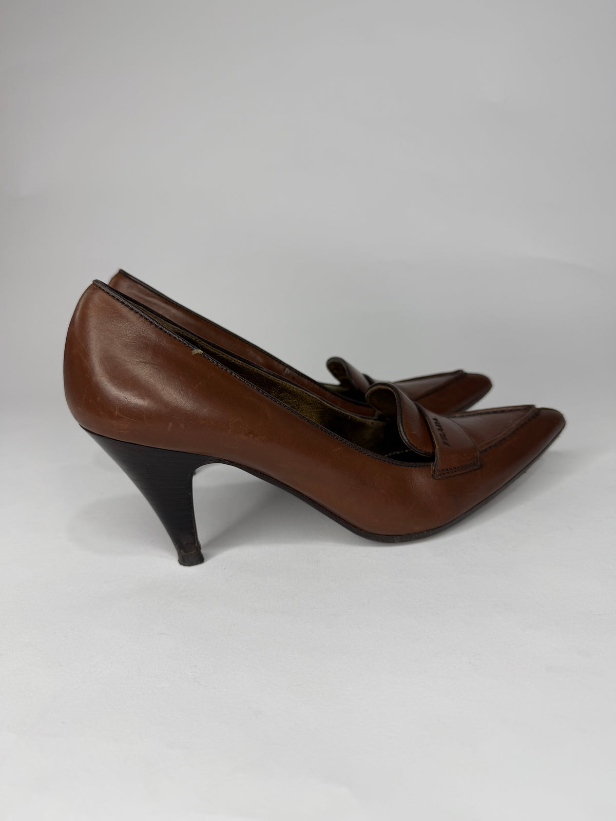 Prada Brown Leather Pointed-Toe Loafers Pumps 36.5 EU