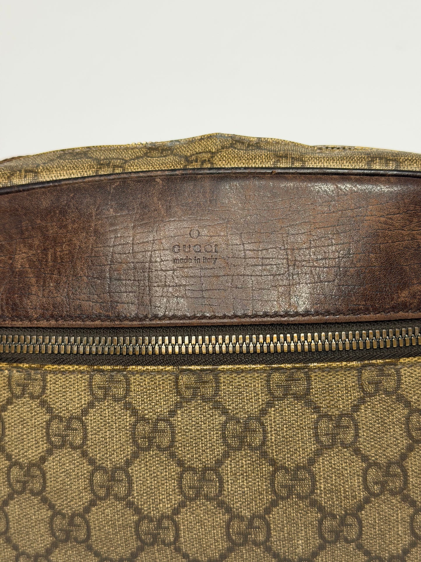 Vintage Gucci GG Supreme Monogram Crossbody Shoulder Bag Brown PVC Leather Trim