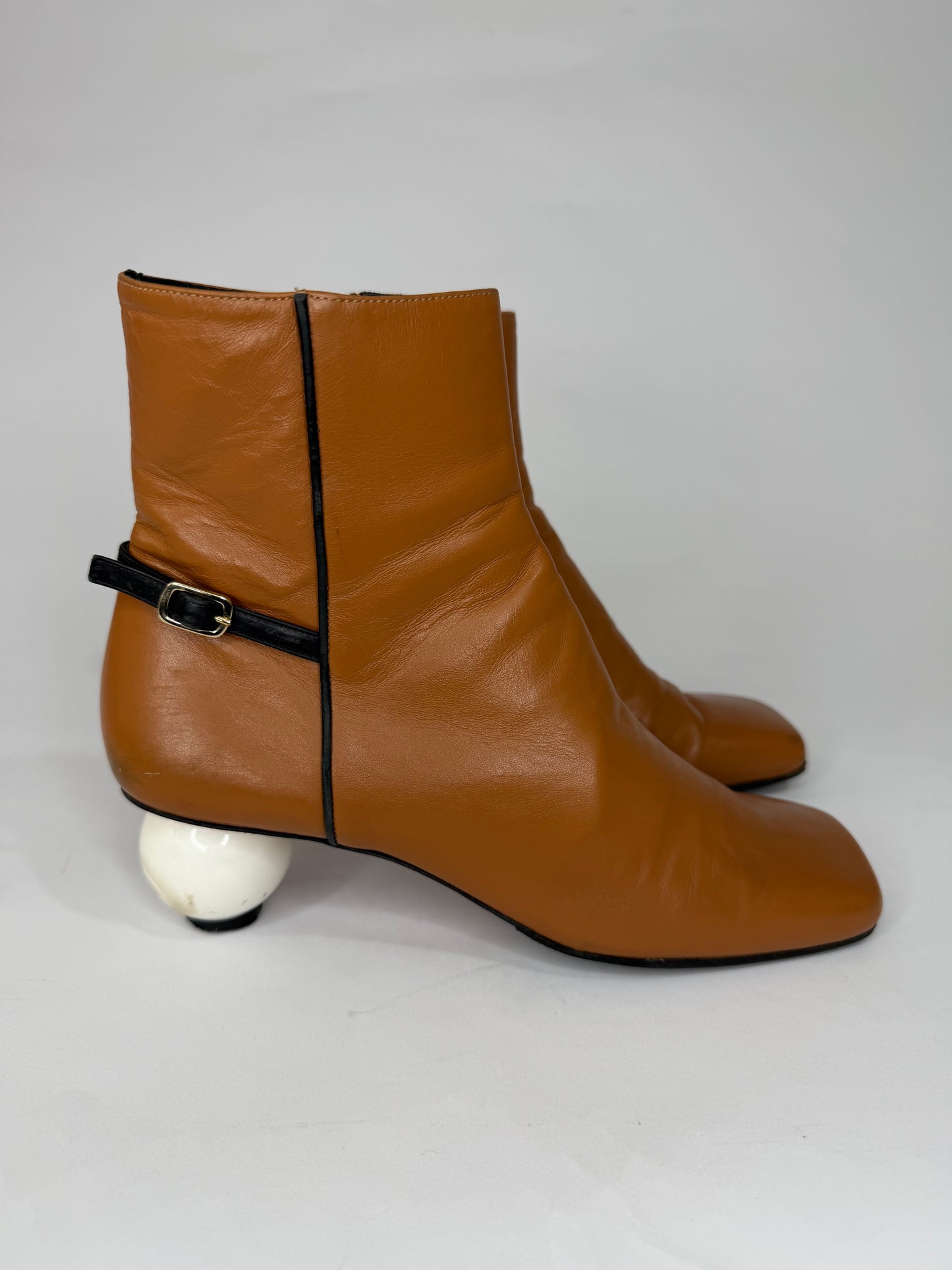 J.W. Anderson Tan Leather Ball-Heel Ankle Boots Size 37 EU/ 7 US / 4 UK