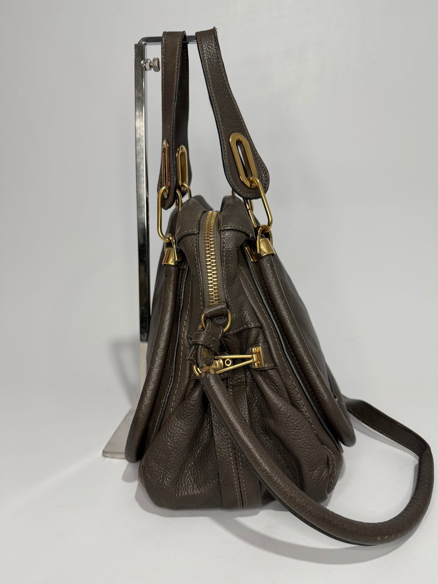 Chloe Grey Leather Medium Paraty Shoulder Bag