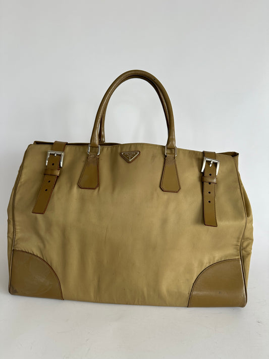 Prada Khaki Nylon And Leather Tessuto Tote