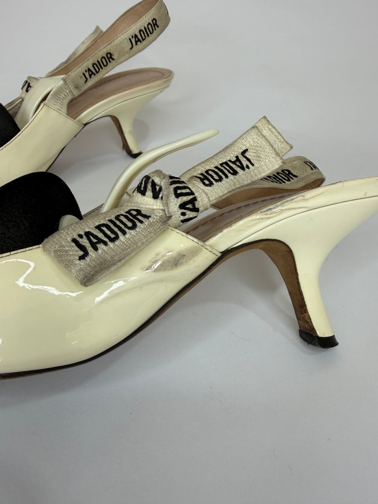 Dior Cream Patent Leather J'Adior Slingback Pumps Size 39