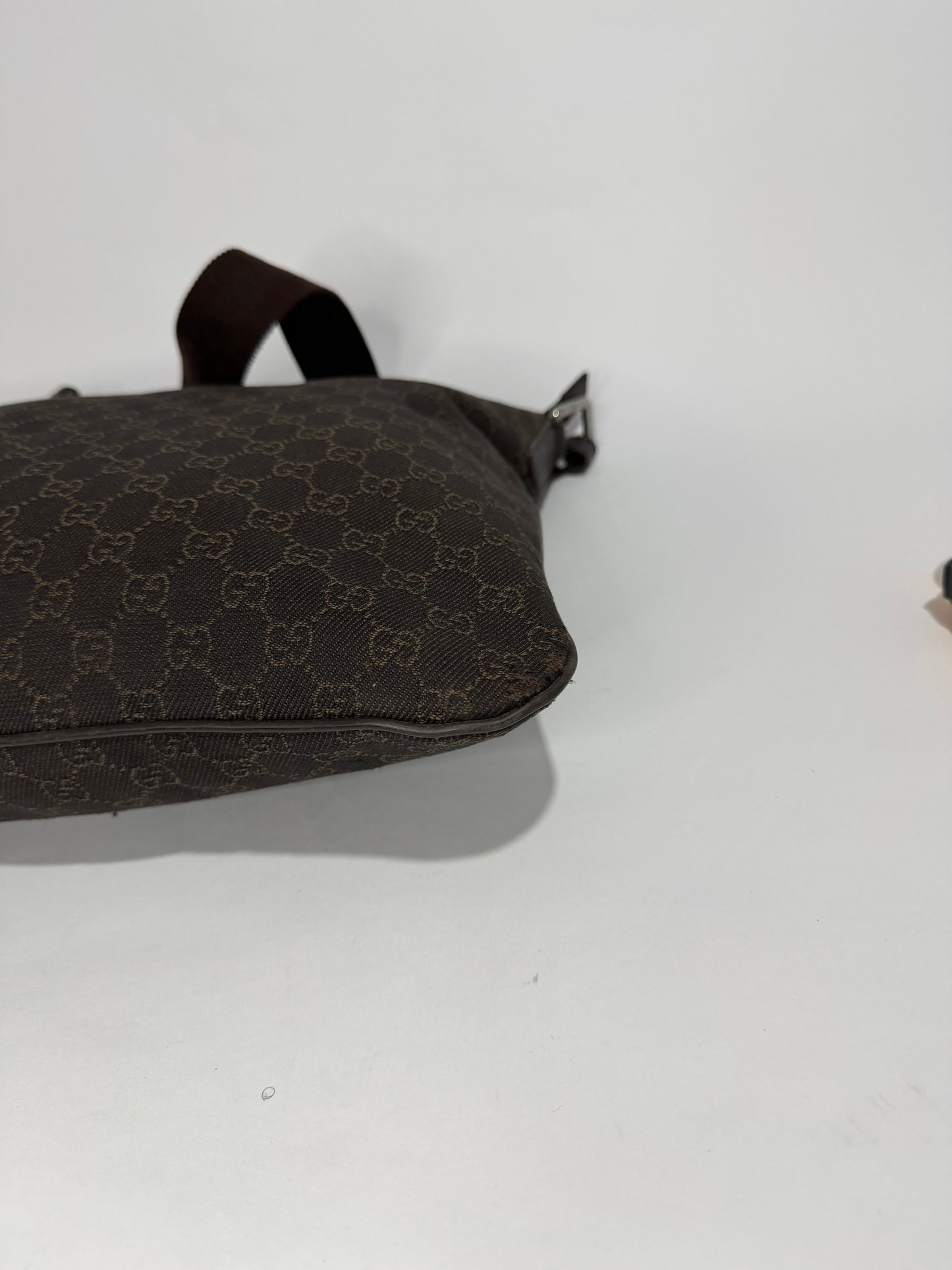 Gucci Dark Brown GG Denim Zip Messenger Bag