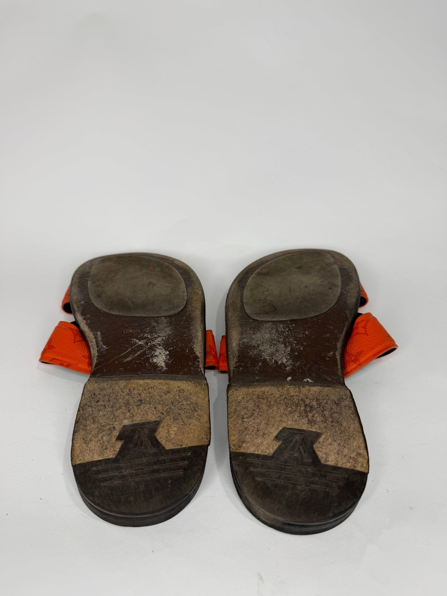 Louis Vuitton Orange Monogram Leather Slide Sandals Size 8 UK/ 9 US / 42 EU