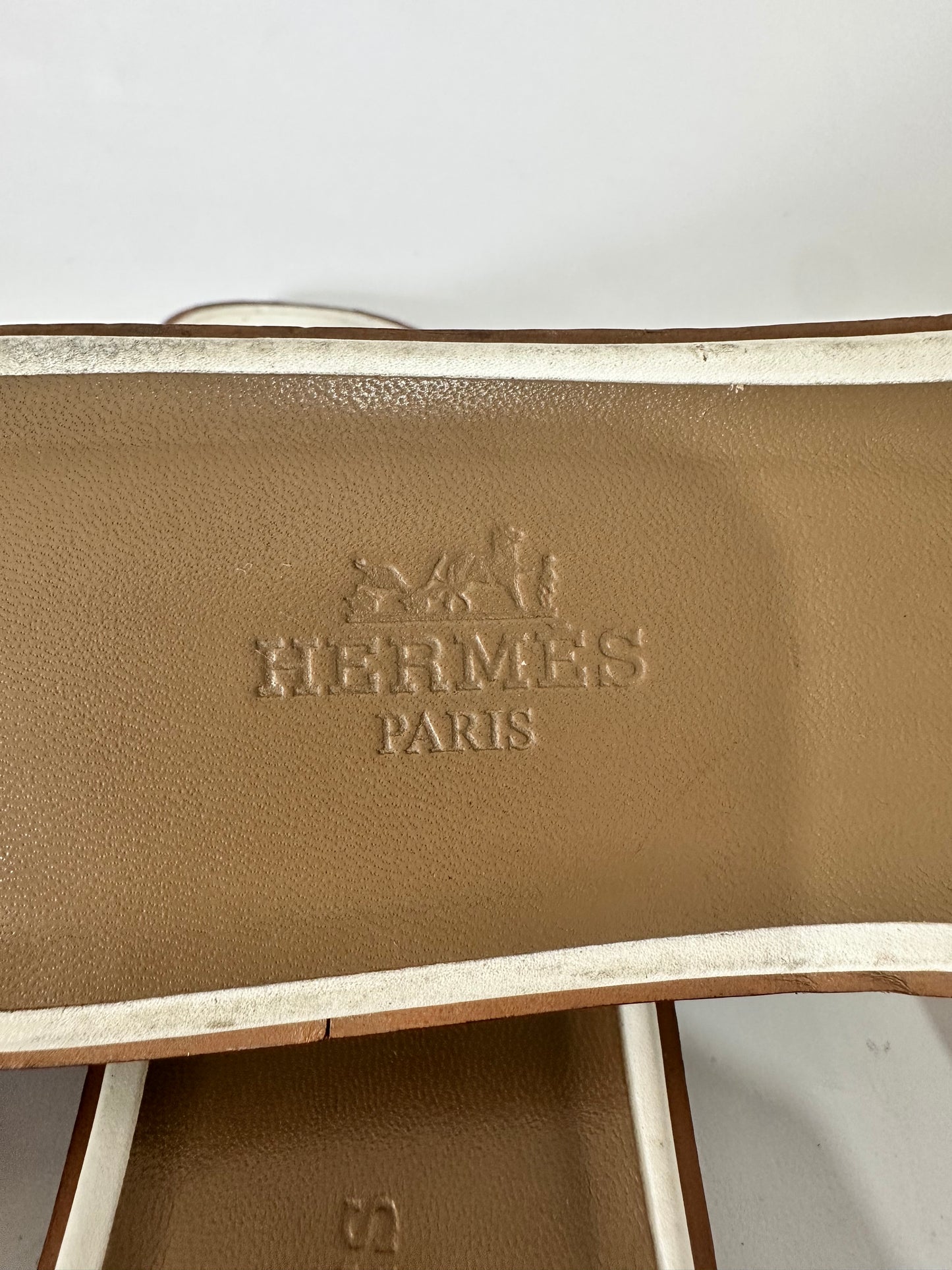 HERMES White Box Calfskin Oran Sandals 36.5 EU/ 6.5 US / 3.5 UK