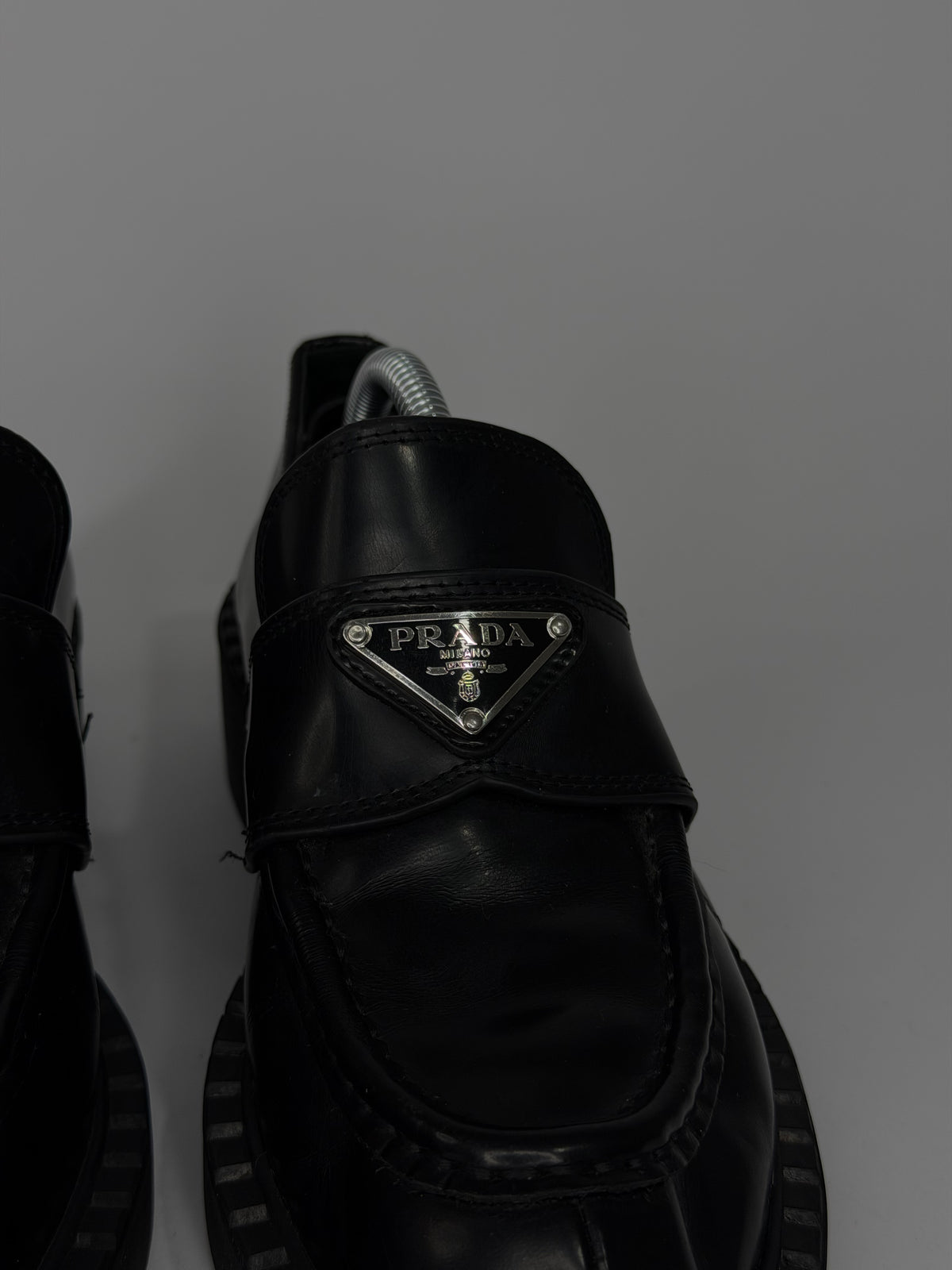 PRADA Vernice Metal Triangle Logo 50mm Loafers Size 36 EU/6 US/ 3UK