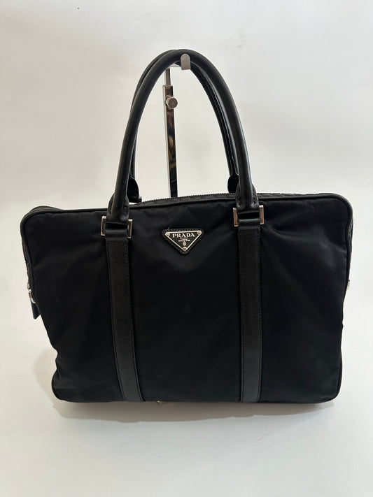 Prada Black Nylon and Saffiano Leather Briefcase