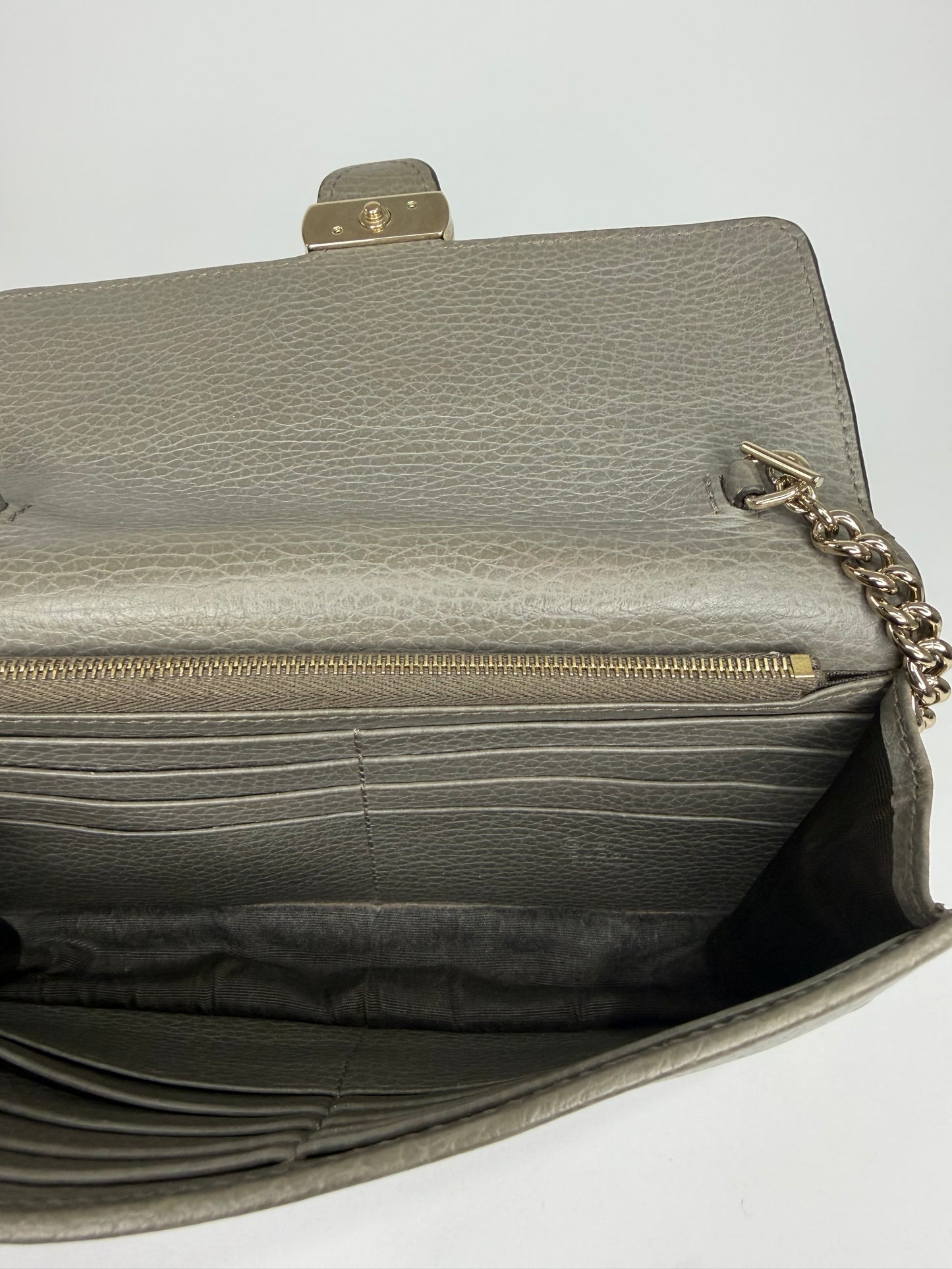 Gucci Grey Leather Interlocking G Wallet on Chain