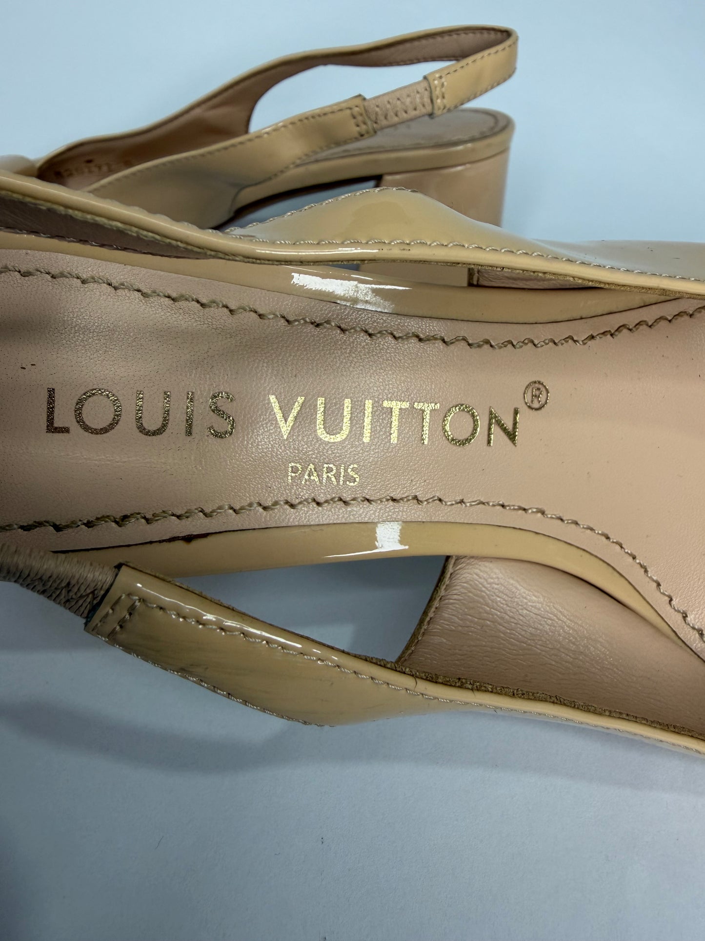 Louis Vuitton Beige Patent Leather Shake Slingback Pumps Size 36.5 EU/ 6.5 US/ 3.5 UK