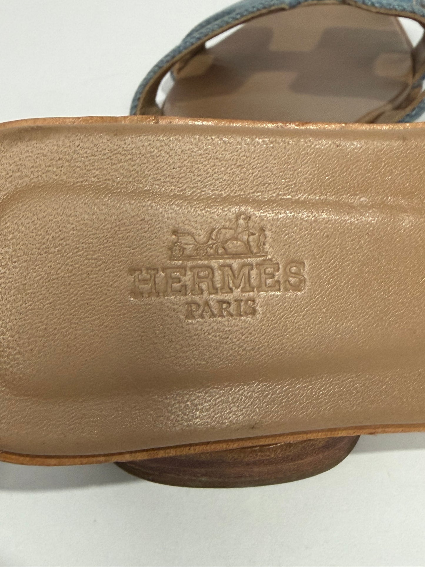 Hermès Oran Denim H Slide Sandals Blue Canvas Leather Flat Slides Size 36 EU/ 6 US/ 3 UK