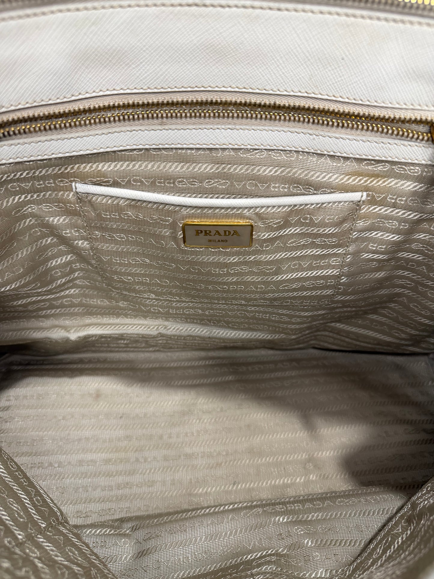 PRADA Grey Saffiano Lux Leather Large Double Zip Tote