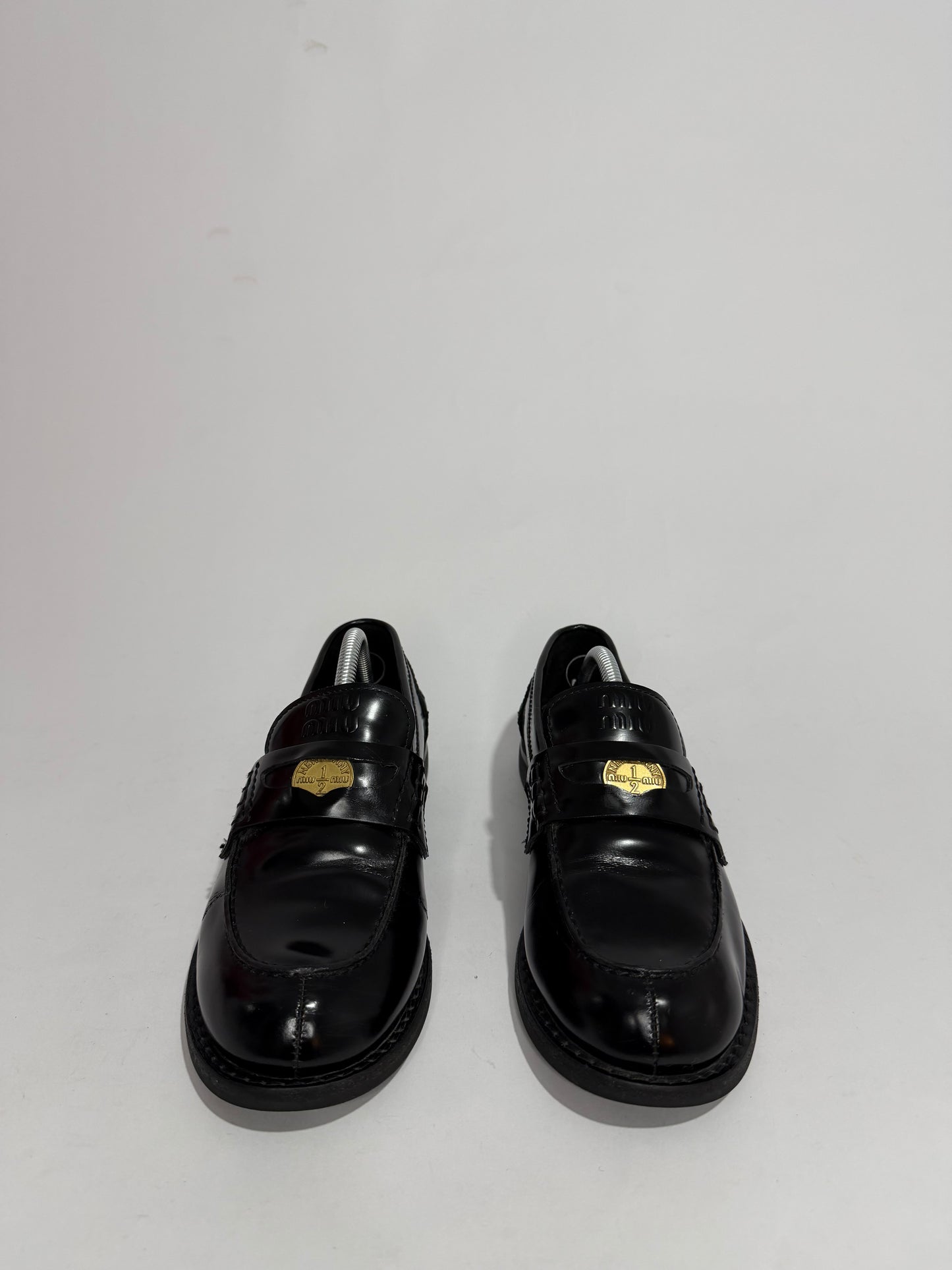 Miu Miu Black Leather Coin Loafers Size 37 EU/ 7 US/ 4 UK