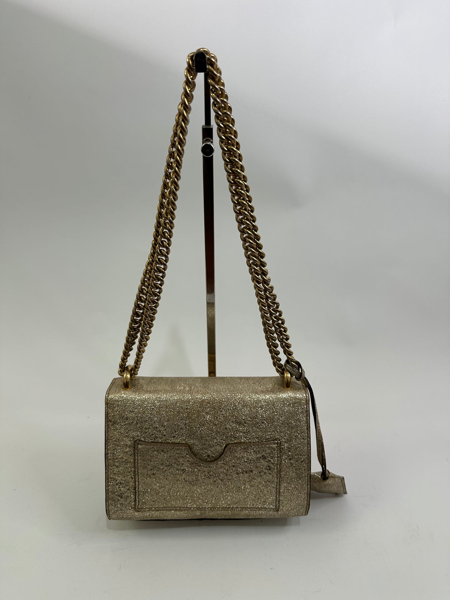 GUCCI Gold Textured Leather Padlock Shoulder Bag