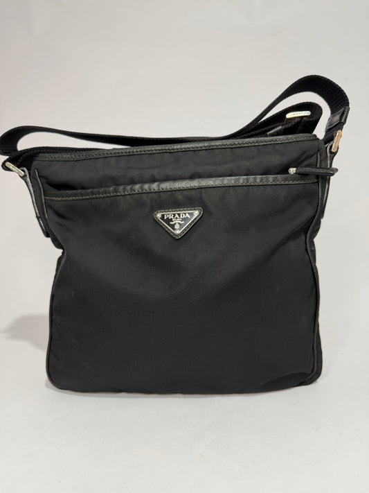 PRADA Tessuto Nylon Flat Messenger Bag Black