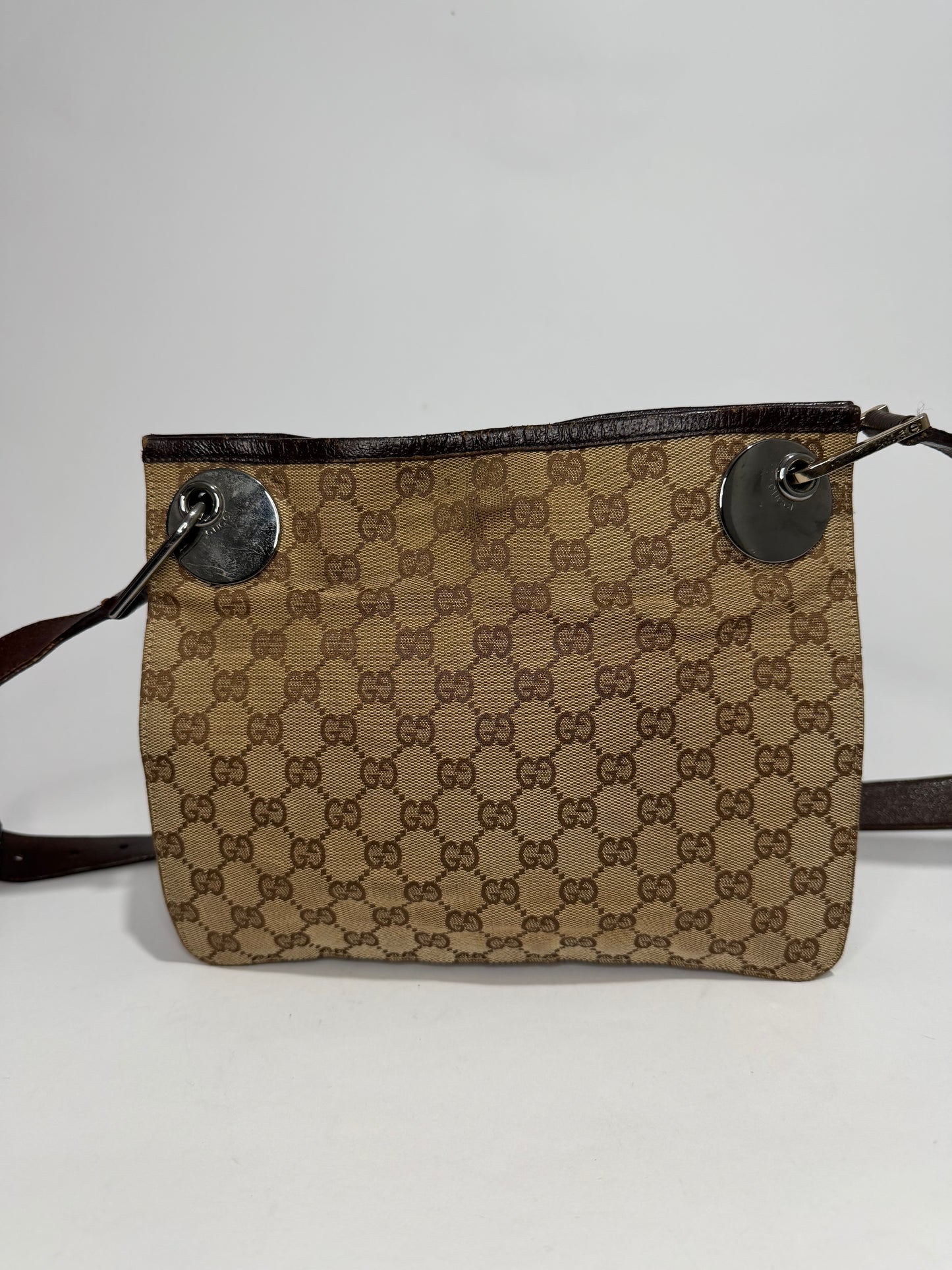 Gucci Monogram Canvas and Leather Trim Shoulder Bag