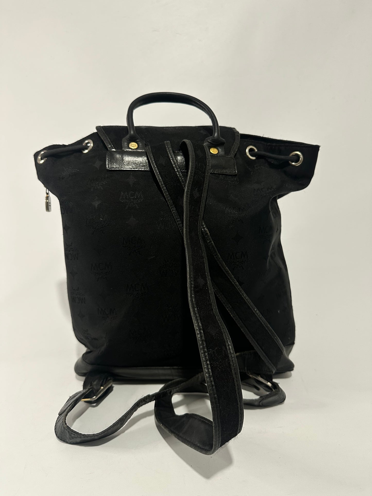 MCM Black Nylon and Leather Drawstring Backpack