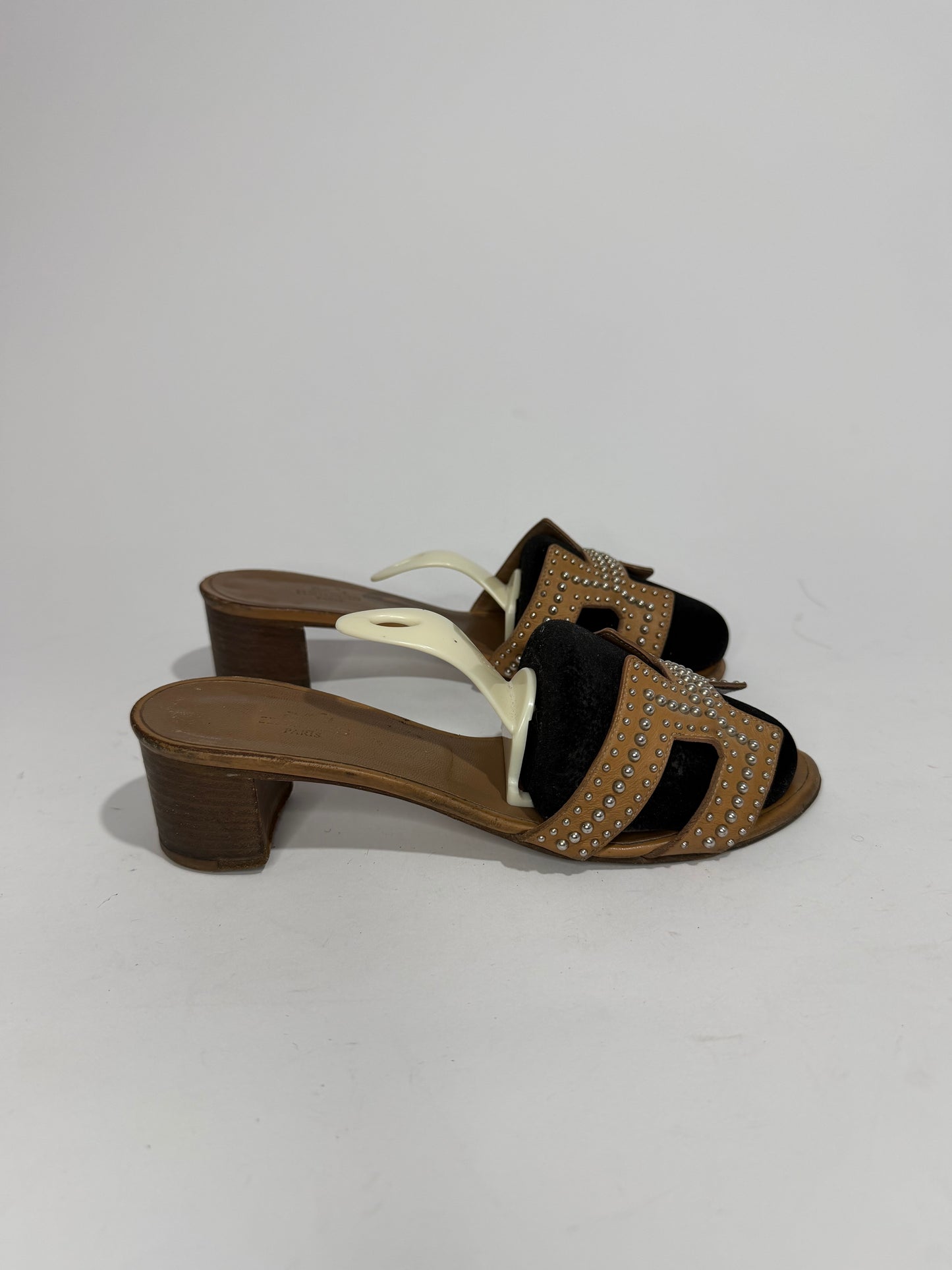 Hermes Brown Leather Oasis Slide Sandals Size 37 EU/ 7 US / 4 UK