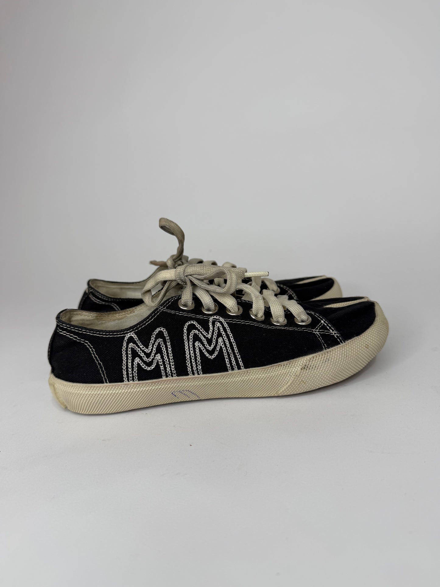 Maison Margiela Black Canvas Embroidery Tabi Sneakers Size 37 EU/ 7 US