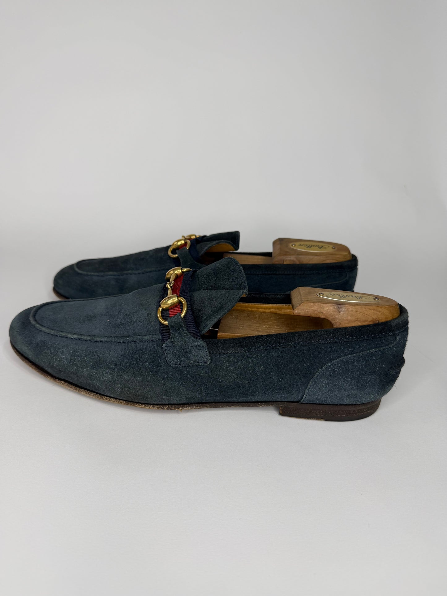 Gucci Navy Blue Suede Web Horsebit Loafers Size 8.5 UK/ 9.5 US/ 42.5 EU