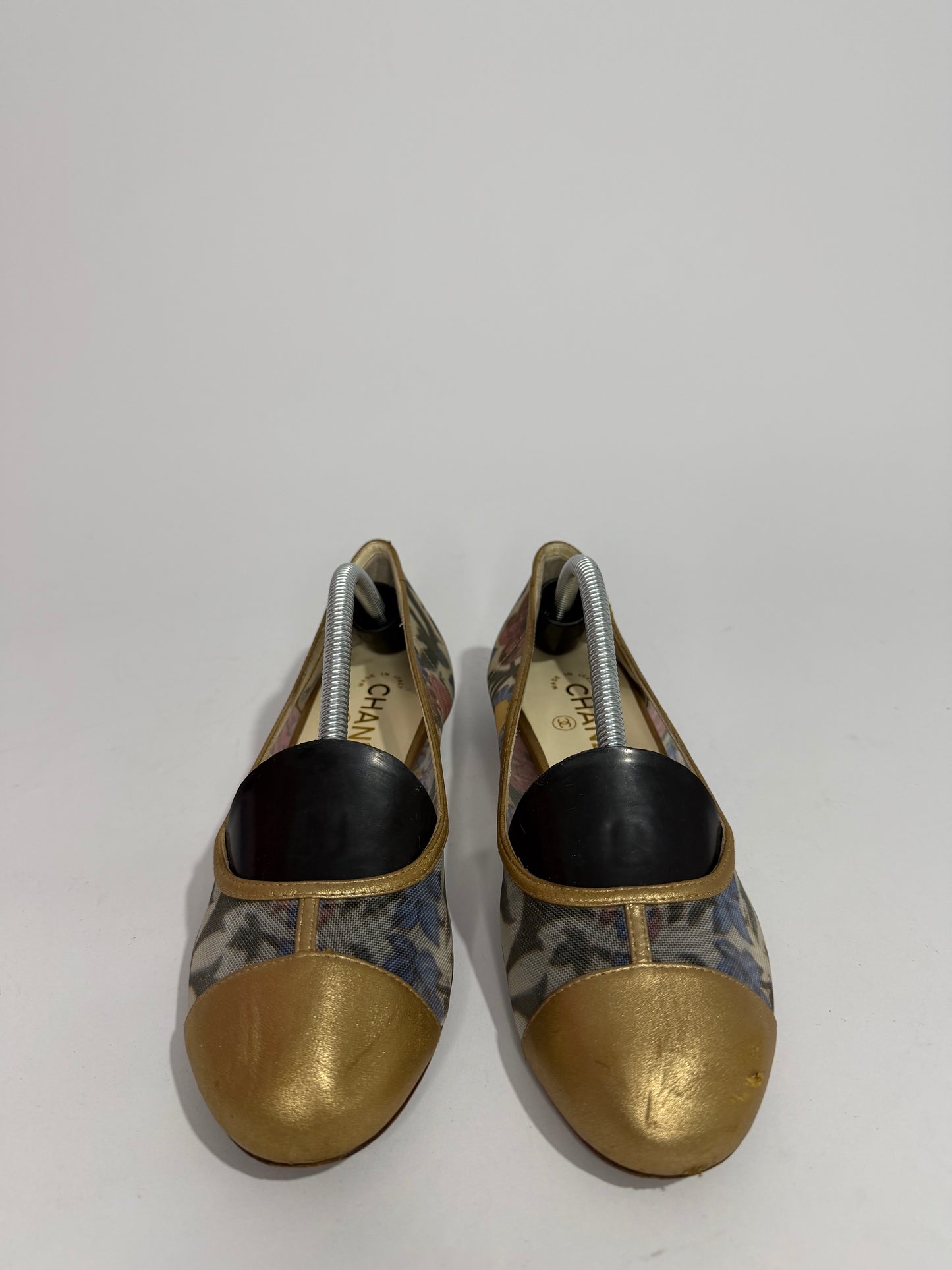 Chanel Multicolor Net and Leather CC Cap Toe Ballet Flats Size 36 EU/ 6US