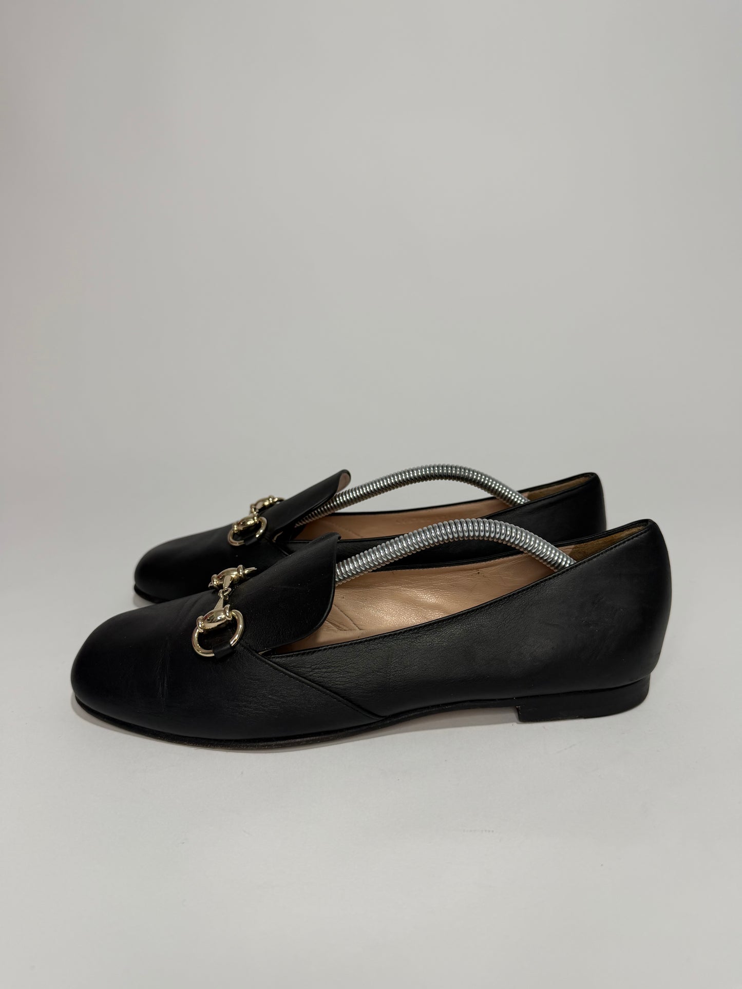 Gucci Black Leather Horsebit Loafers Size 37.5