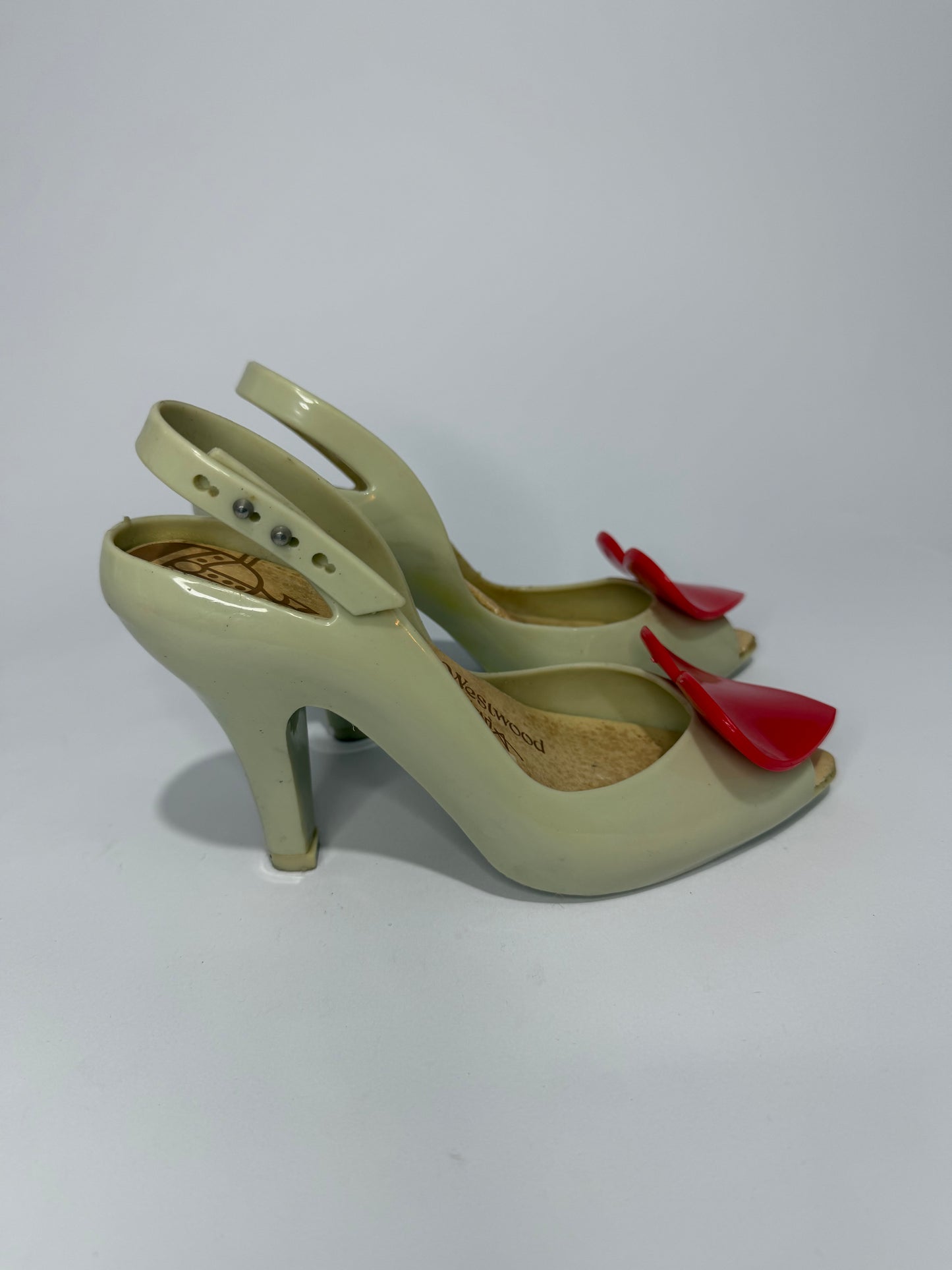 Vivienne Westwood x Melissa Anglomania Heart Slingback Heels Beige/Red PVC Pumps EU 36 US 6