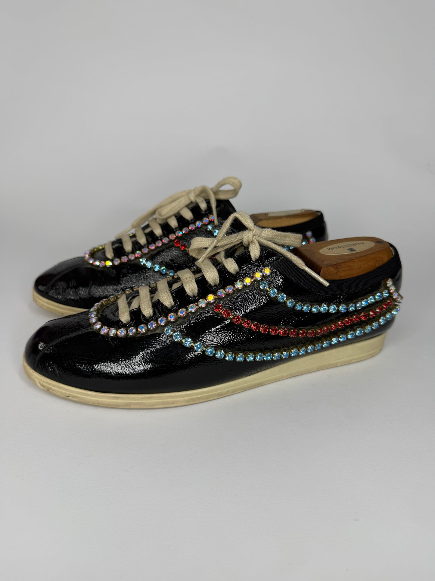 Gucci Black Leather Crystal Trim Sneakers Size 40 EU/ 8US / 7 UK