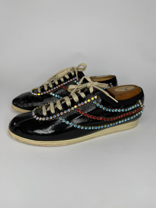 Gucci Black Leather Crystal Trim Sneakers Size 40 EU/ 8US / 7 UK
