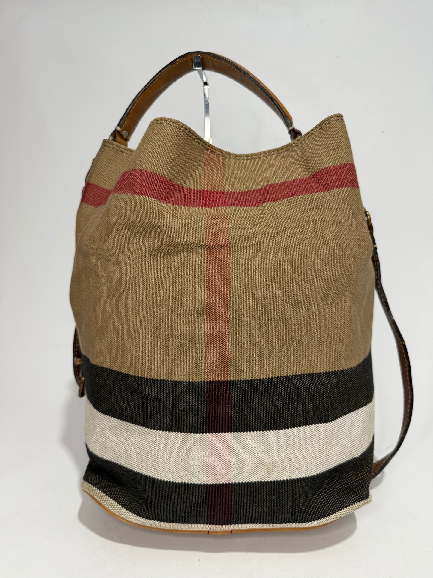 BURBERRY Canvas Mega Check Medium Ashby Hobo Saddle