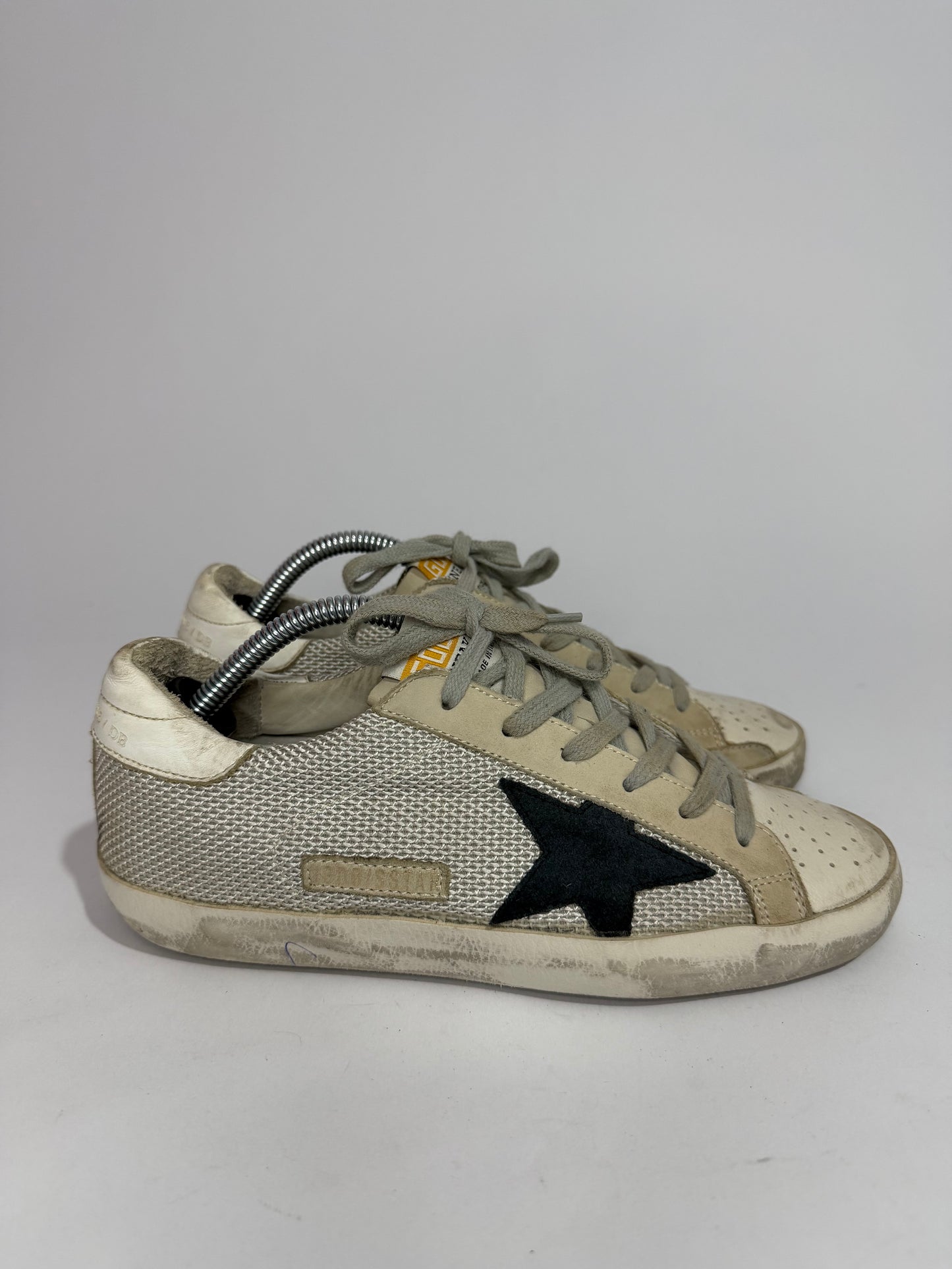 Golden Goose White Leather And Grey Knit Fabric Superstar Sneakers Size 36 EU/ 6 US/ 3 UK
