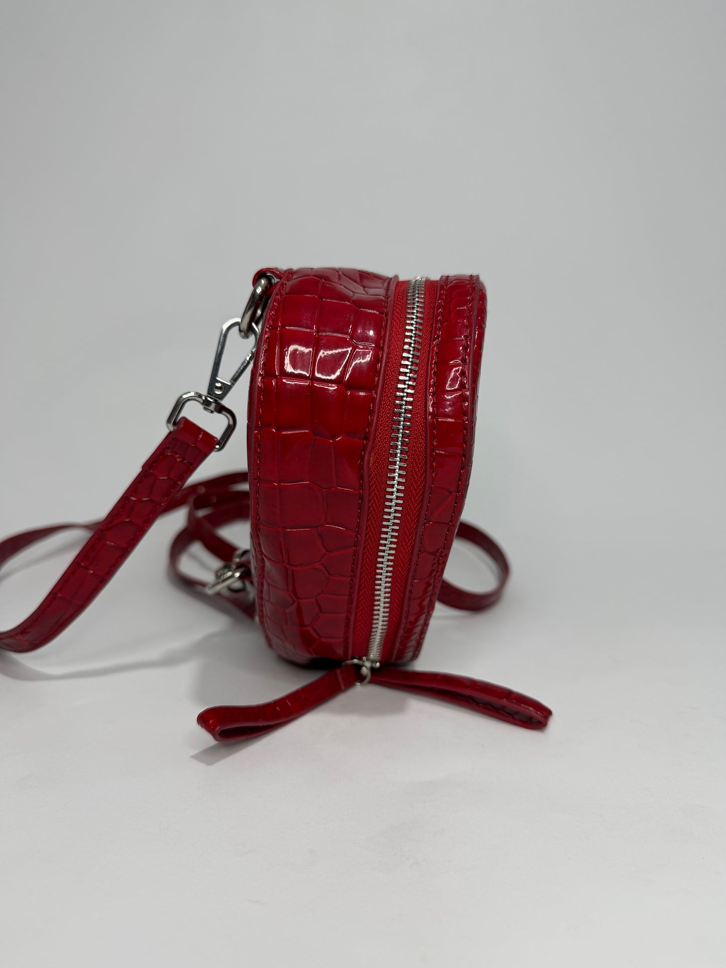 Vivienne Westwood Red Heart Crossbody Bag Croc-Embossed Vegan Leather Orb Logo