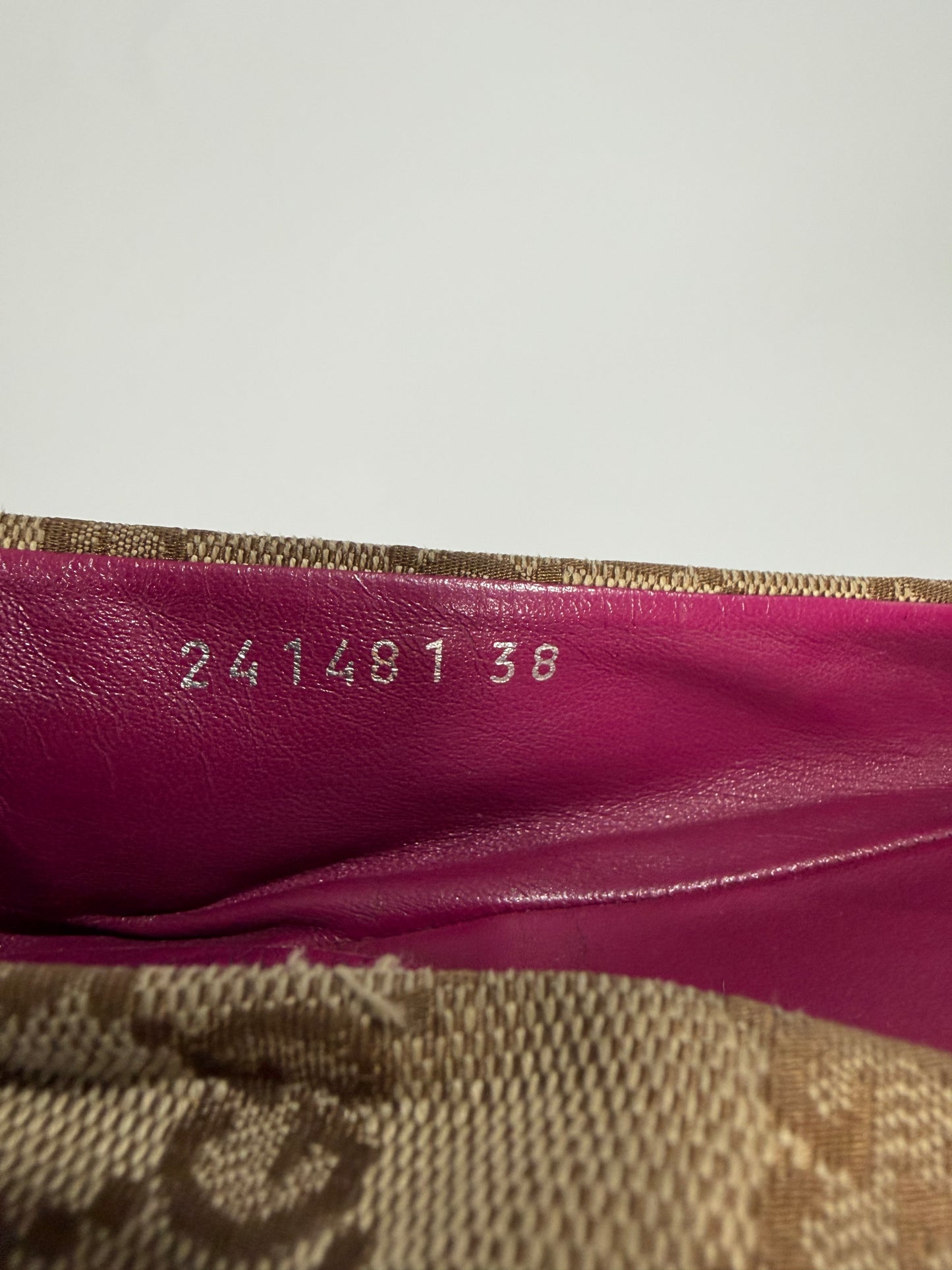 Gucci Beige/ Pink GG Canvas Bamboo Bow Tassel Ballet Flats Size 38