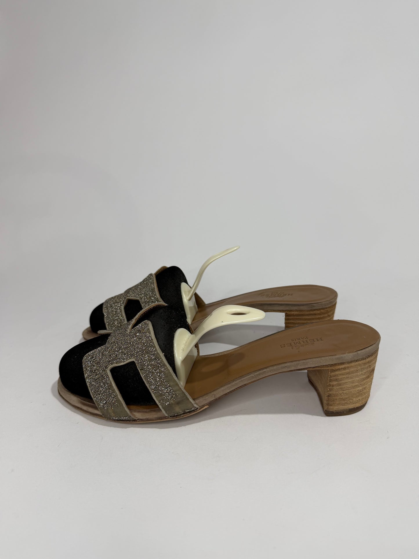 Hermes Gold Glitter Leather Oasis Slide Sandals Size 38 EU/8 US/ 5UK