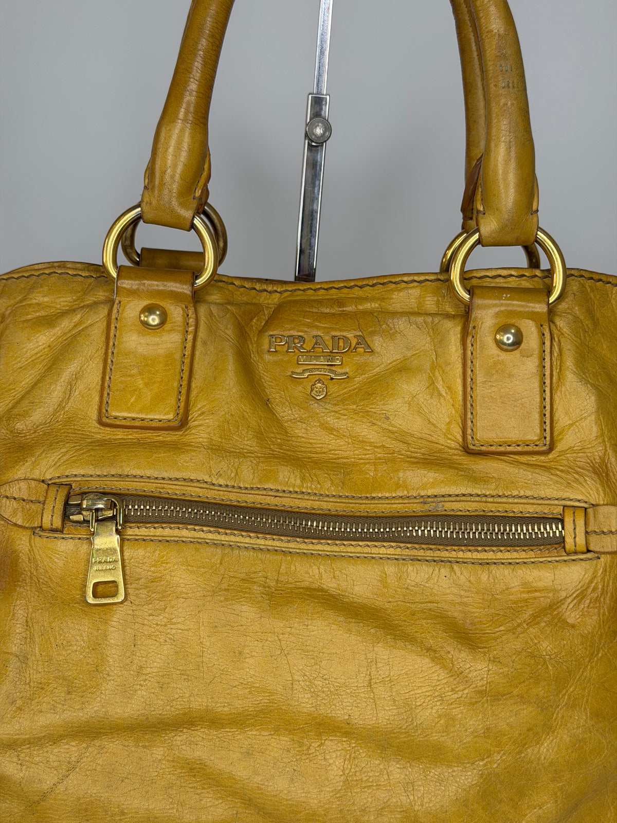 Prada Yellow Leather Top Handle Bag