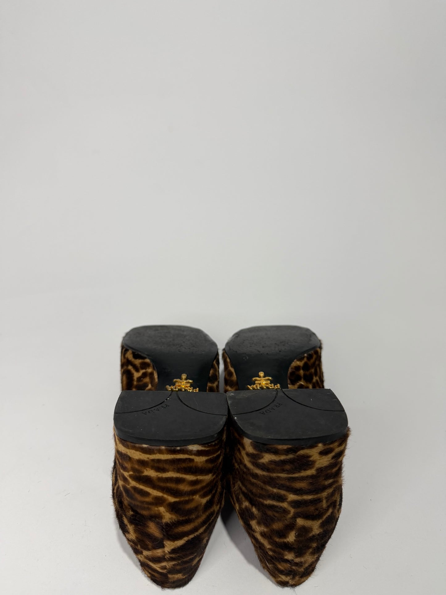 Prada Leopard Print Calf Hair Block Heel Pumps Buckle Square Toe Women’s EU 35 Made in Italy