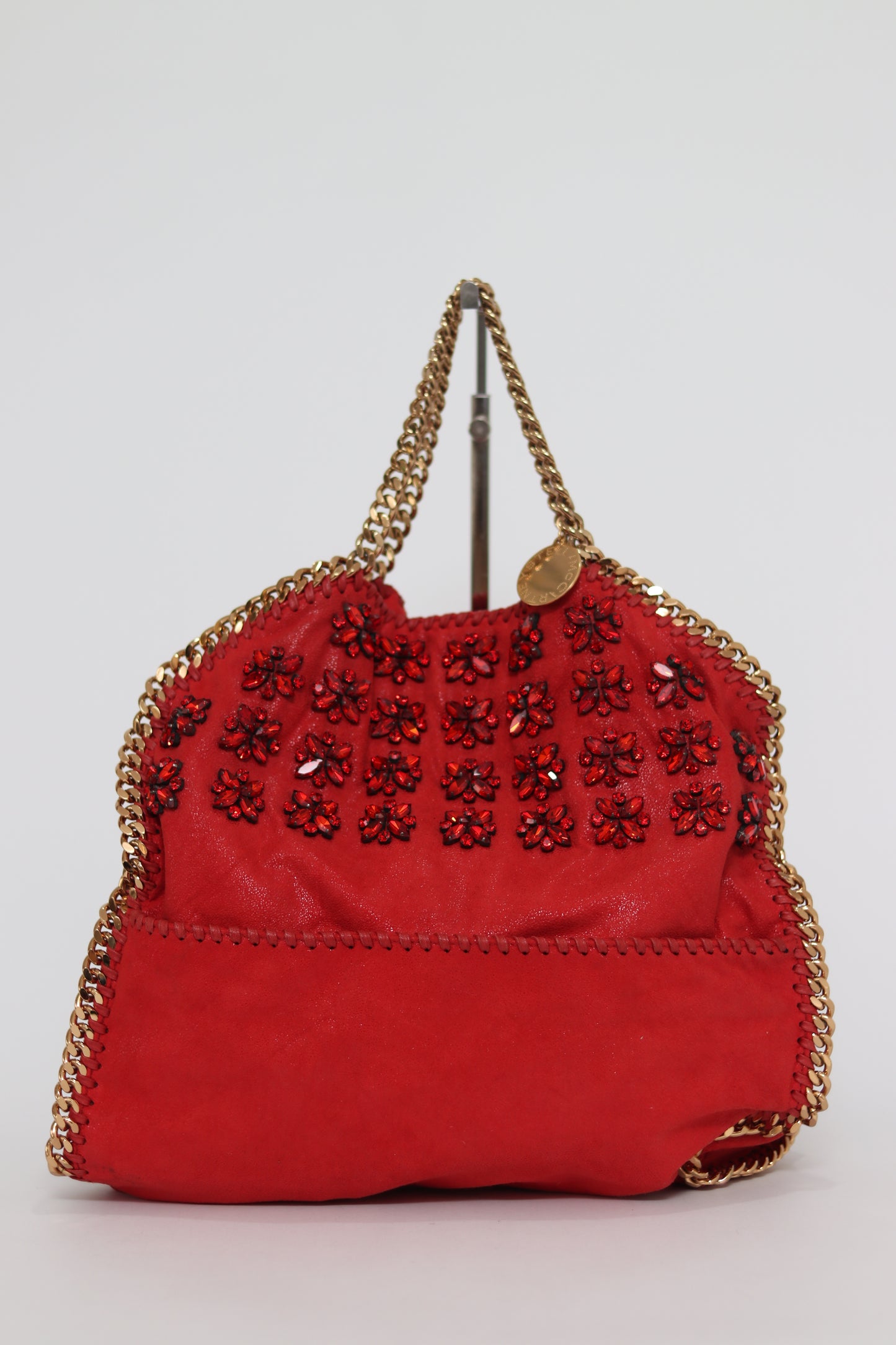 STELLA MCCARTNEY
Red Shaggy Deer Faux-Leather Falabella Fold Over Tote Bag