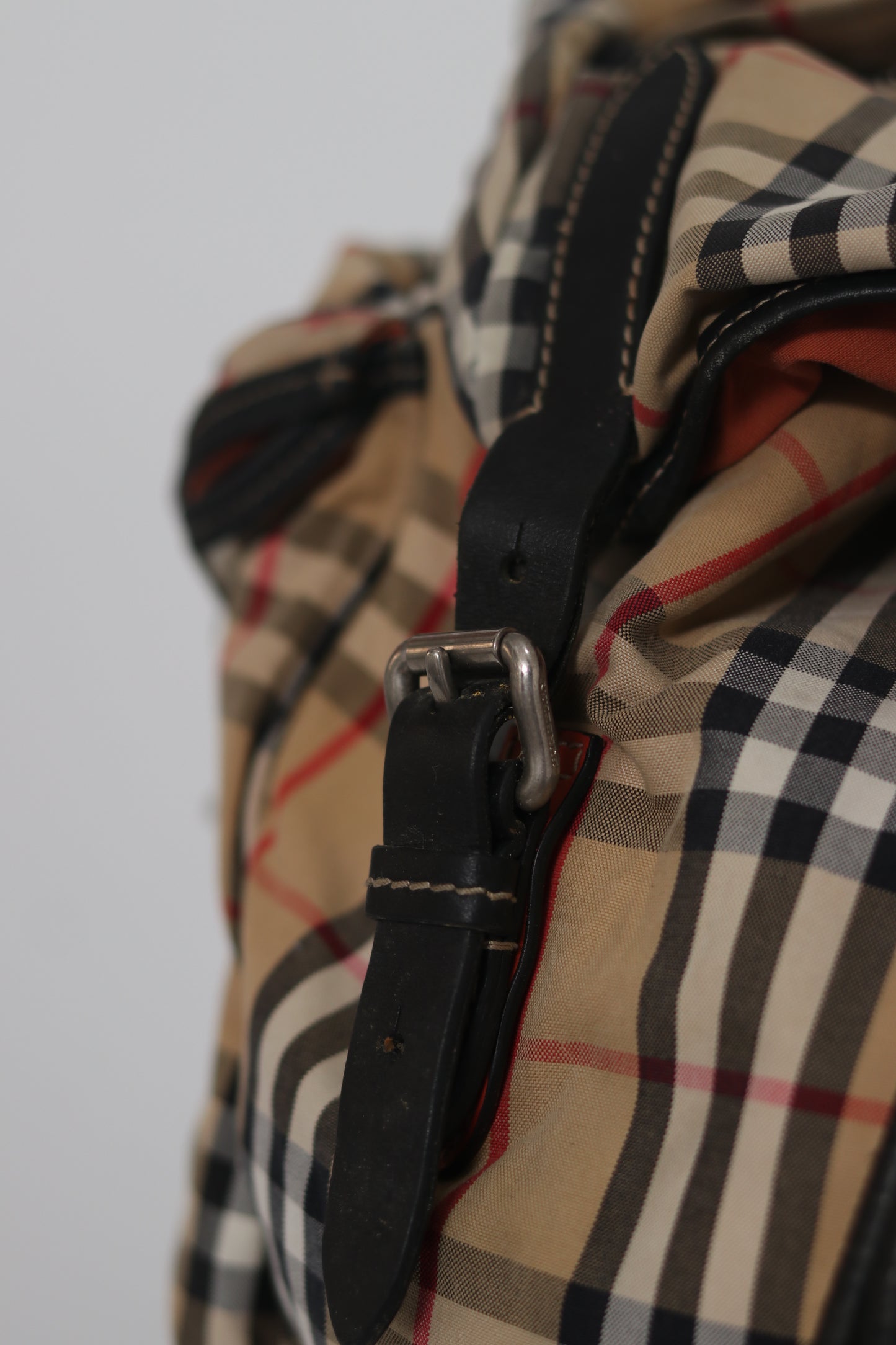 Burberry Beige/Black Vintage Check Nylon Large Rucksack Backpack