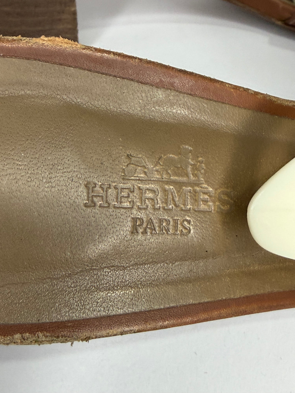 Hermes Brown Leather Oasis Slide Sandals Size 39 EU/ 9 US/ 6 UK