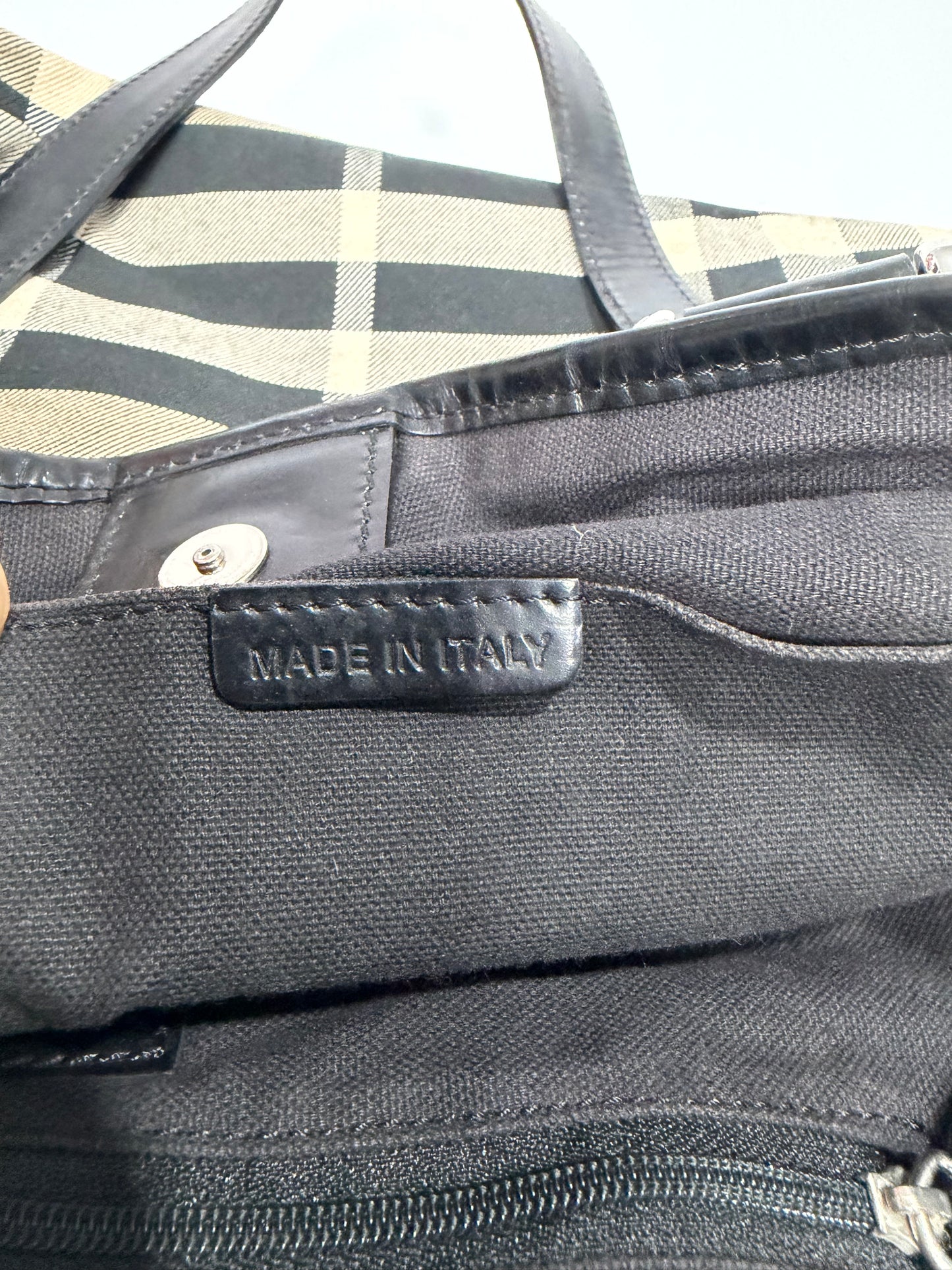 Burberry Grey/Black House Check Canvas and Leather Tote