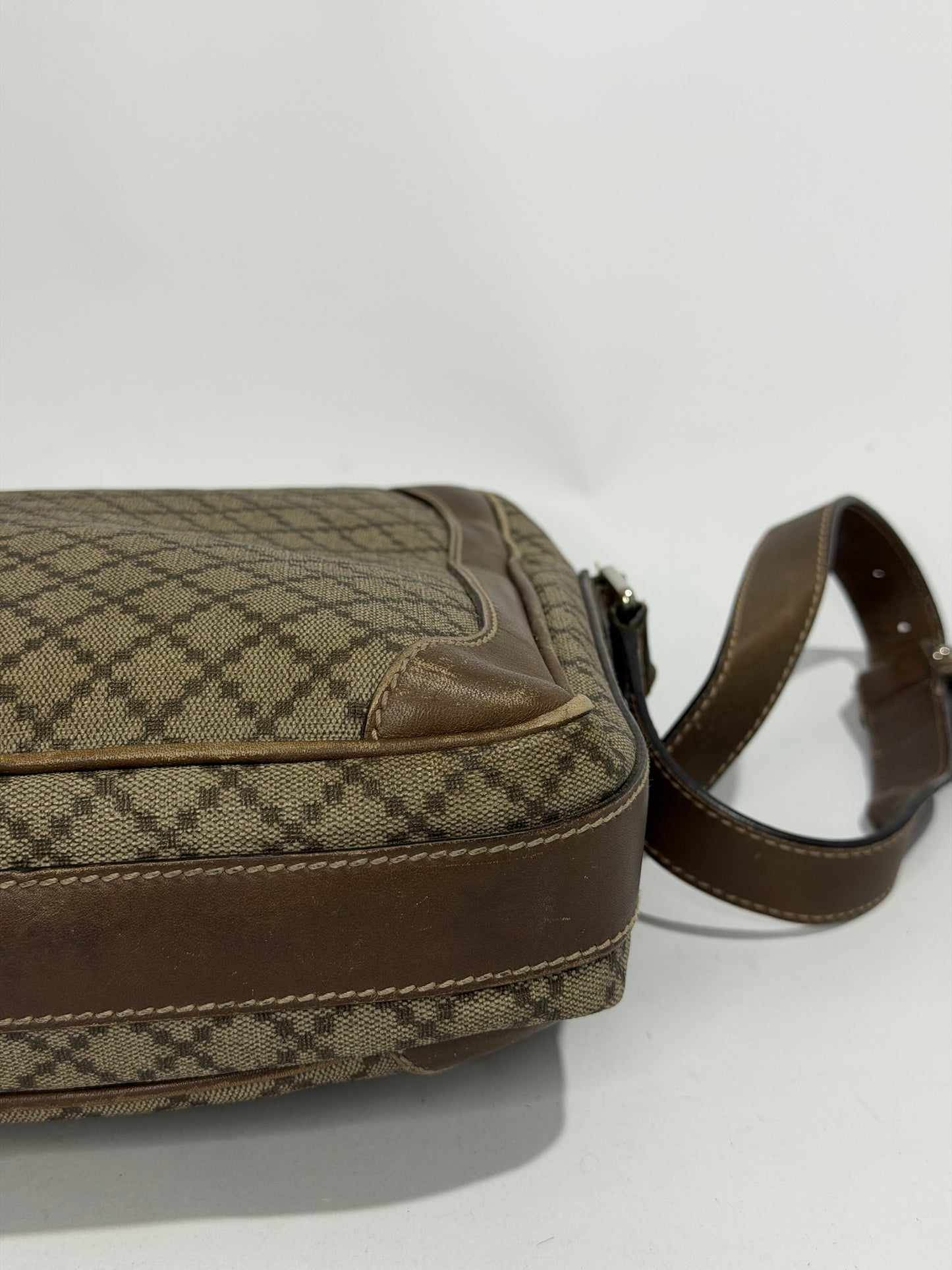 Vintage Gucci Diamante Canvas & Brown Leather Crossbody Messenger Bag