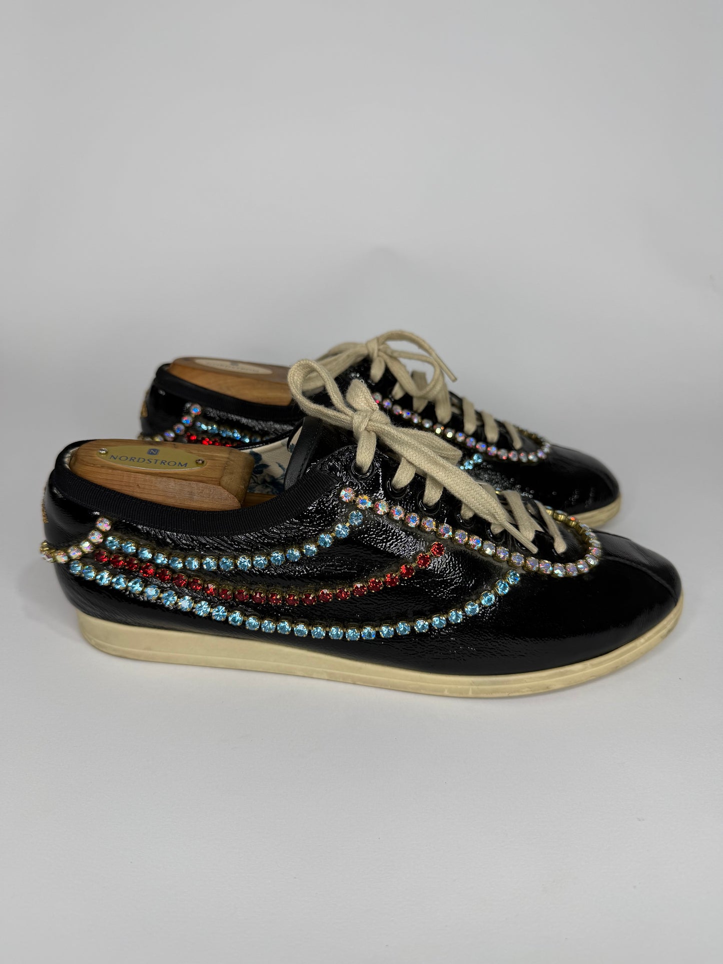 Gucci Black Leather Crystal Trim Sneakers Size 40 EU/ 8US / 7 UK
