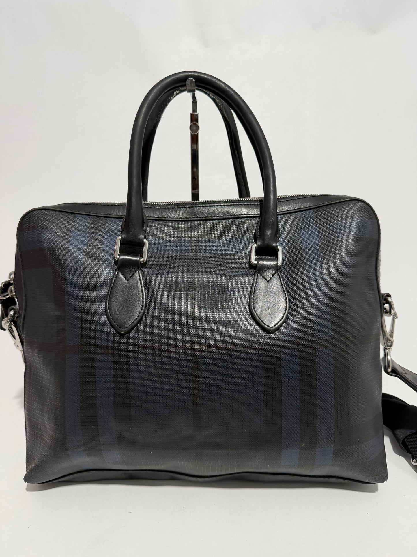 Burberry Smoked Check Coated Canvas and Leather The Barrow Briefcase Bag
