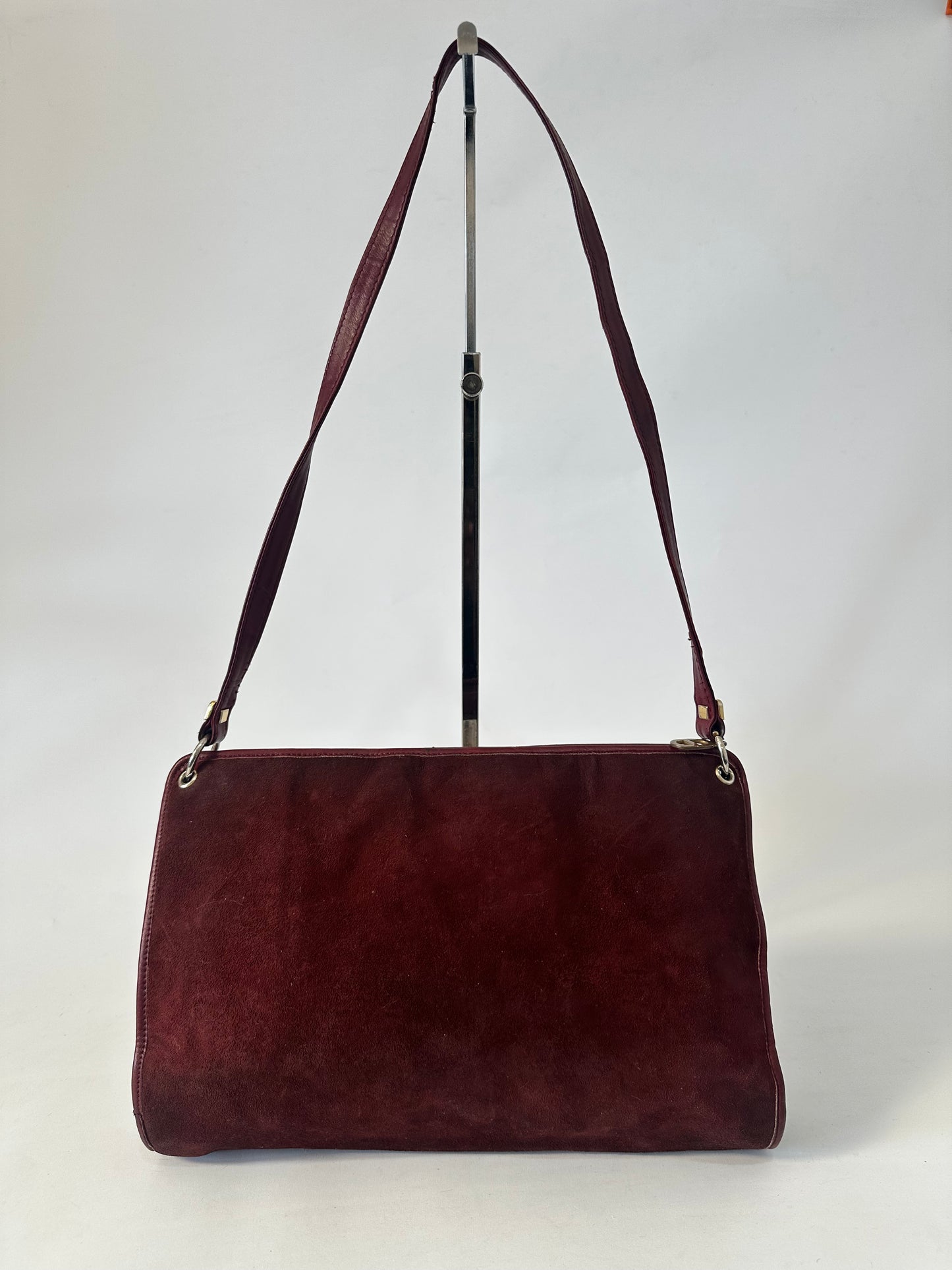 Christian Dior Vintage Burgundy Suede/ Leather Shoulder Bag Red
