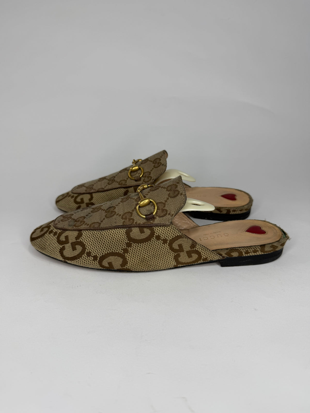 Gucci Beige/Brown GG Canvas Princetown Flat Mules Size 38 EU/ 8 US