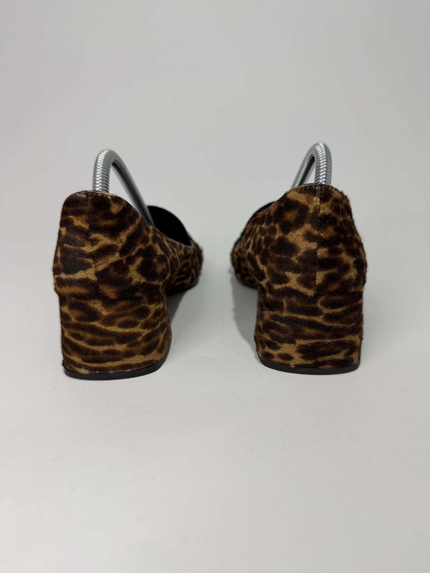 Prada Leopard Print Calf Hair Block Heel Pumps Buckle Square Toe Women’s EU 35 Made in Italy