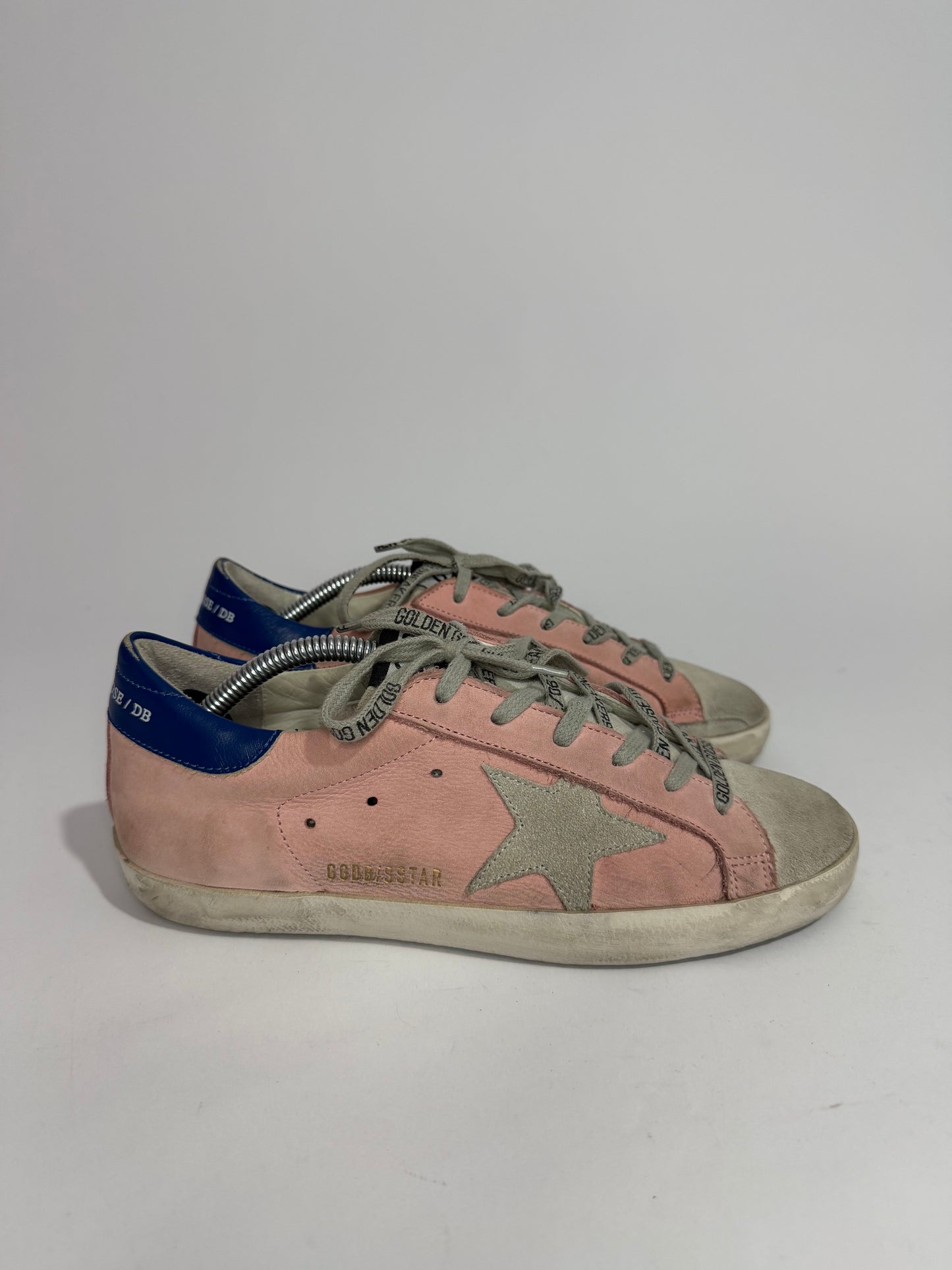 Golden Goose Superstar Pink Suede & Blue Heel Tab Distressed Sneakers Size 37 EU/ 7 US/ 4 UK