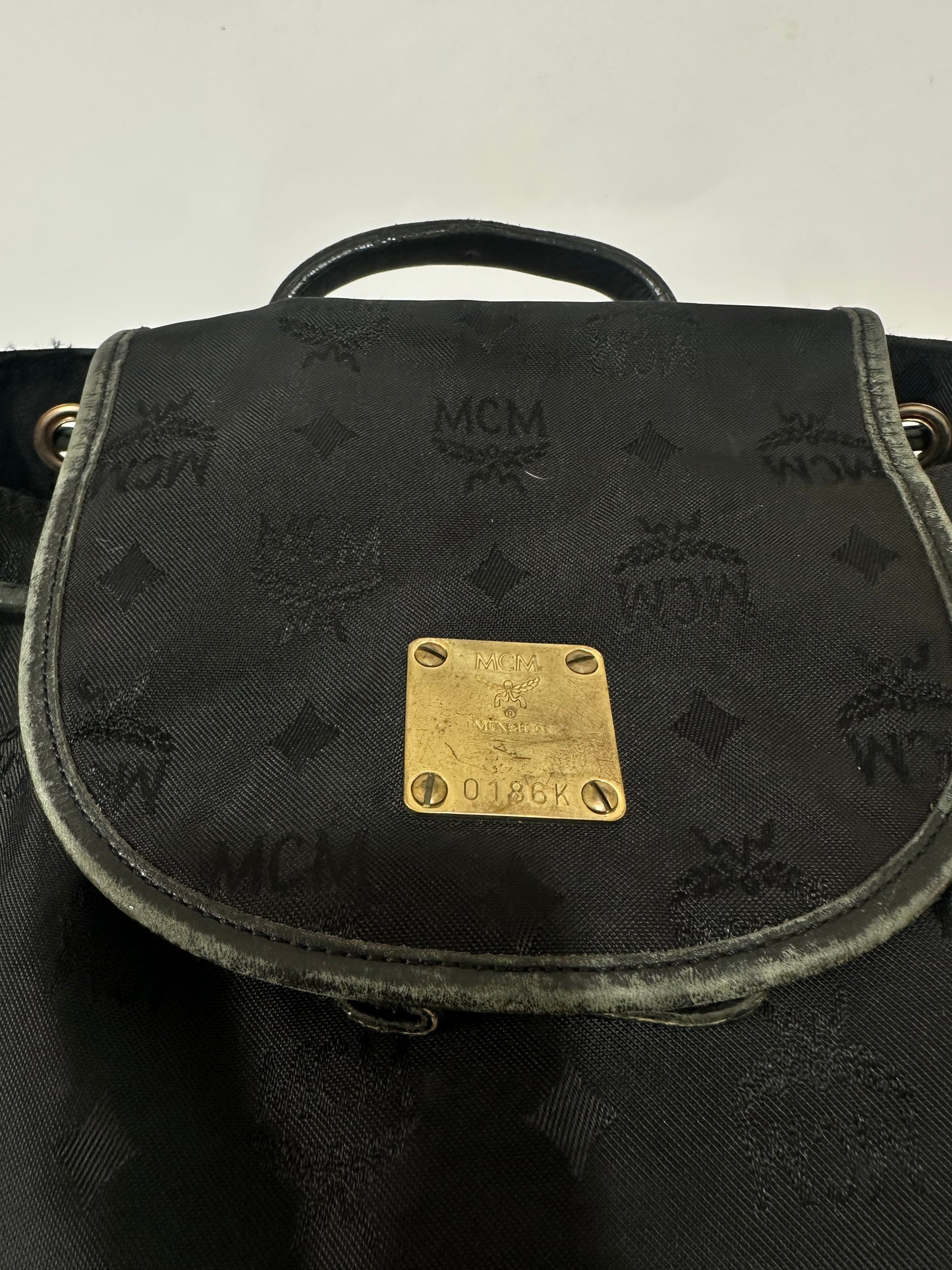 MCM Black Nylon and Leather Drawstring Backpack