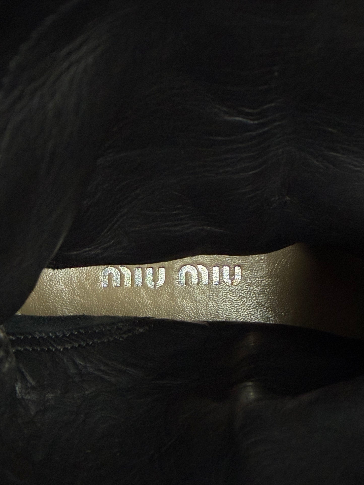 MIU MIU resort 2016 
Leather & Metallic Flat Cowboy Boots In Black-Silver Size 37 EU/ 7 US / 4 Uk